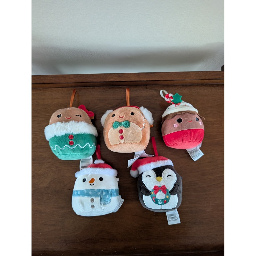 Squishmallows Christmas Holiday Plush Ornament Set of 5 Snowman Penguin Winter